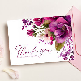 Elegant Magenta Floral Modern Wedding Bedankkaart