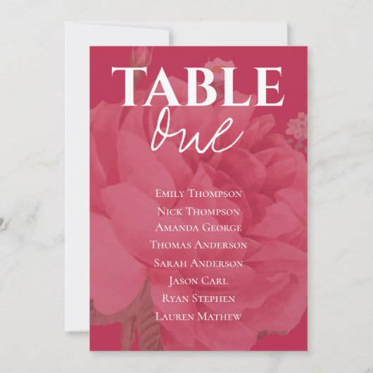 Elegant Magenta Floral Wedding Table Seating Chart (Achterkant)