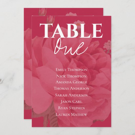 Elegant Magenta Floral Wedding Table Seating Chart (Voorkant / Achterkant)