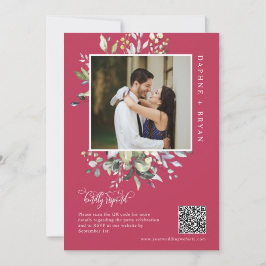 Elegant magenta groen nog lang en gelukkig na het  kaart (Achterkant)