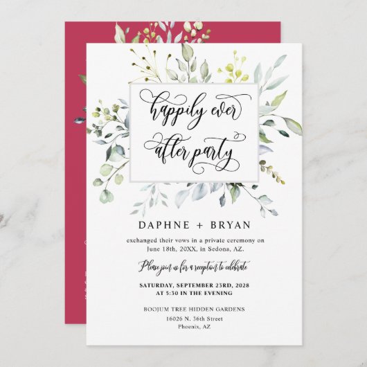 Elegant magenta groen nog lang en gelukkig na het kaart (Voorkant / Achterkant)