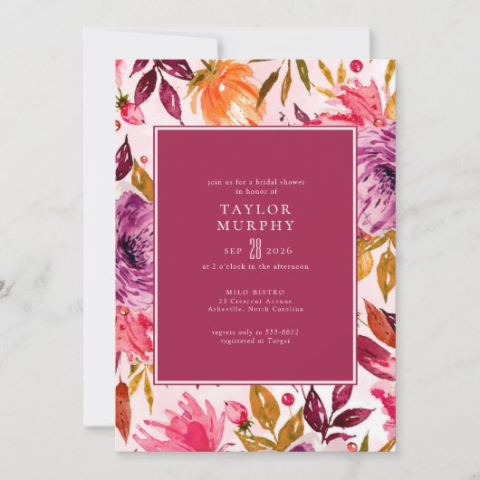 Elegant Magenta Herfst Floral Vrijgezellenfeest Kaart (Voorkant)