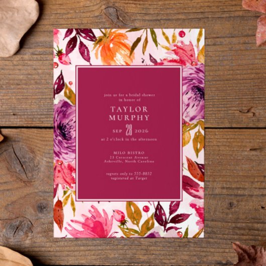 Elegant Magenta Herfst Floral Vrijgezellenfeest Kaart