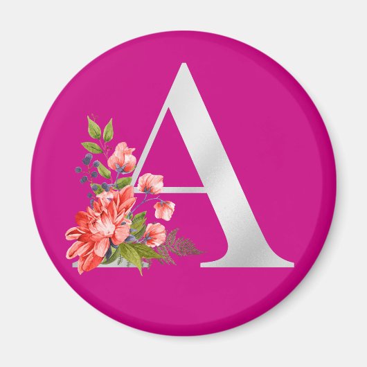 Elegant Magenta Metallic A Floral Monogram Magnet (Voorkant)