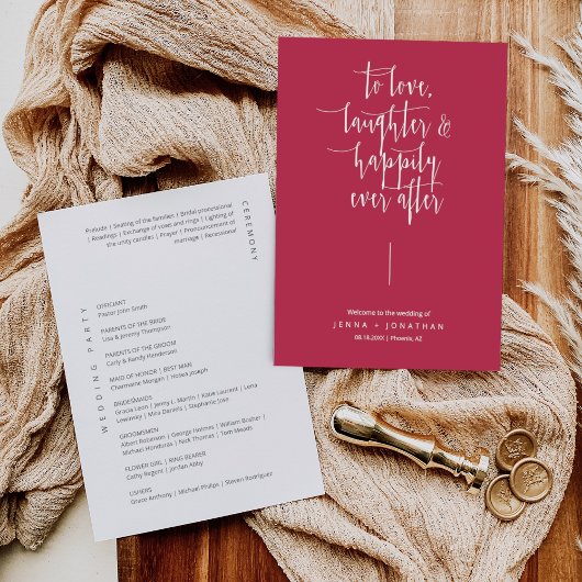 Elegant Magenta Modern Minimal Calligraphy Wedding Programmakaart