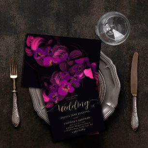 Elegant Magenta Moody Paarse Orchid Floral Wedding Kaart