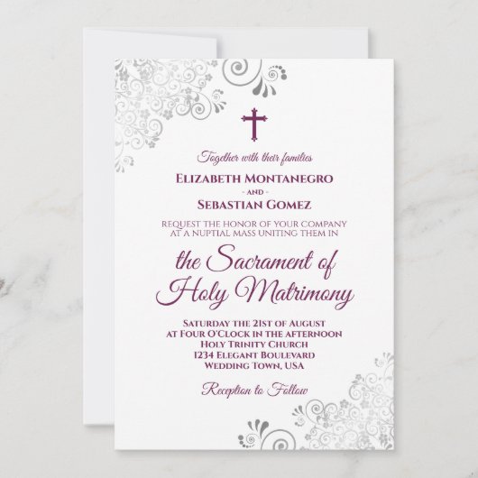 Elegant Magenta over het witte moderne katholieke  Kaart (Voorkant)