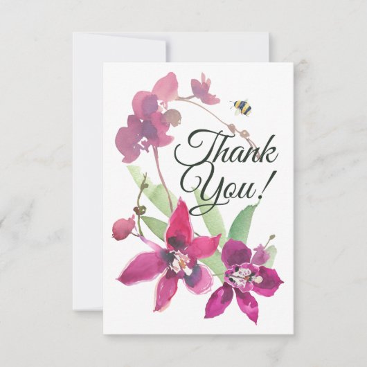 Elegant Magenta Paarse Orchids Floral Bumblebee Bedankkaart (Voorkant)