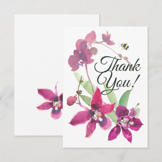 Elegant Magenta Paarse Orchids Floral Bumblebee Bedankkaart (Voorkant / Achterkant)