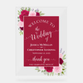 Elegant Magenta & Pink Boho Roses Wedding Welcome Acryl Bord (Voorkant)