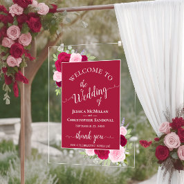 Elegant Magenta & Pink Boho Roses Wedding Welcome Acryl Bord