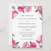 Elegant Magenta Pink Peony Wedding Invitation Kaart (Voorkant)