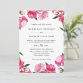 Elegant Magenta Pink Peony Wedding Invitation Kaart (Staand voorkant)