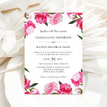 Elegant Magenta Pink Peony Wedding Invitation Kaart<br><div class="desc">De elegante en de kic trouwuitnodigingen kenmerken een moderne en minimale stijl met douanetekst in zacht zwart kan volledig-gepersonaliseerd voor uw grote dag zijn. De zwarte tekst en de schone witte achtergrondkleuren kunnen worden gewijzigd. Omvat een grens van de dunne botanische pony waterverf bloemen in levendige tinten van roze, magenta,...</div>