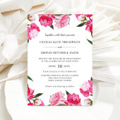 Elegant Magenta Pink Peony Wedding Invitation Kaart