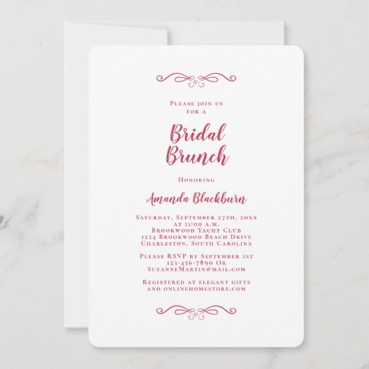 Elegant Magenta Red Calligraphy Bridal Brunch Kaart (Voorkant)