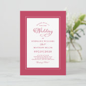Elegant Magenta Red Modern Calligraphy Wedding Kaart (Staand voorkant)