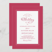 Elegant Magenta Red Modern Calligraphy Wedding Kaart (Voorkant / Achterkant)