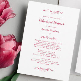Elegant Magenta Red Wedding Rehearsal Dinner Kaart
