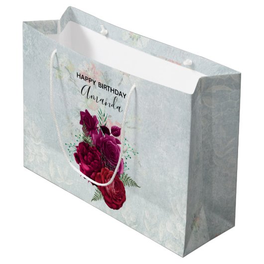 Elegant Magenta Roos Floral Bouquet Birthday Groot Cadeauzakje (Voorkant Gekanteld)