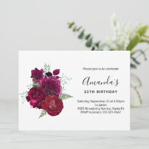 Elegant Magenta Roos Floral Bouquet Birthday Kaart