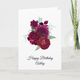 Elegant Magenta Roos Floral Bouquet Birthday Kaart