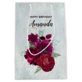 Elegant Magenta Roos Floral Bouquet Birthday Medium Cadeauzakje (Voorkant)
