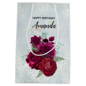 Elegant Magenta Roos Floral Bouquet Birthday Medium Cadeauzakje (Achterkant)