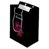 Elegant Magenta Roos Floral Bouquet Birthday Medium Cadeauzakje (Achterkant Gekanteld)