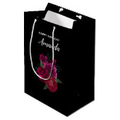 Elegant Magenta Roos Floral Bouquet Birthday Medium Cadeauzakje (Voorkant Gekanteld)