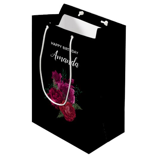 Elegant Magenta Roos Floral Bouquet Birthday Medium Cadeauzakje (Voorkant Gekanteld)