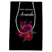 Elegant Magenta Roos Floral Bouquet Birthday Medium Cadeauzakje (Achterkant)