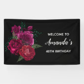 Elegant Magenta Roos Floral Bouquet Birthday Spandoek (Horizontaal)