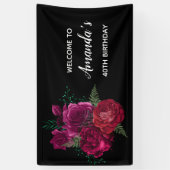 Elegant Magenta Roos Floral Bouquet Birthday Spandoek (Verticaal)