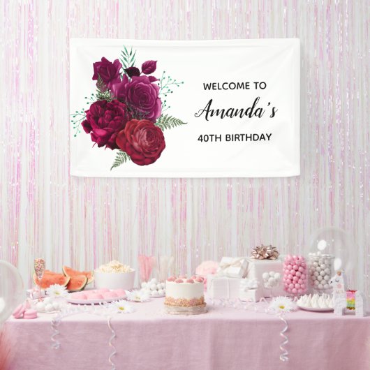 Elegant Magenta Roos Floral Bouquet Birthday Spandoek (Feest)