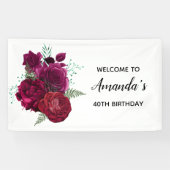 Elegant Magenta Roos Floral Bouquet Birthday Spandoek (Horizontaal)