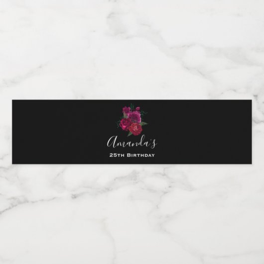 Elegant Magenta Roos Floral Bouquet Birthday Waterfles Etiket (Enkel label)