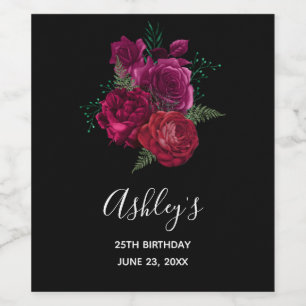 Elegant Magenta Roos Floral Bouquet Birthday Wijn Etiket