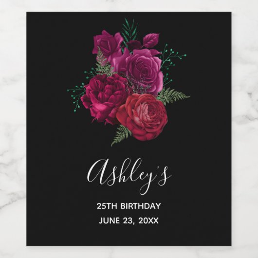 Elegant Magenta Roos Floral Bouquet Birthday Wijn Etiket (Enkel label)