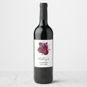Elegant Magenta Roos Floral Bouquet Birthday Wijn Etiket