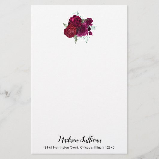 Elegant Magenta Roos Floral Bouquet Briefpapier (Voorkant)