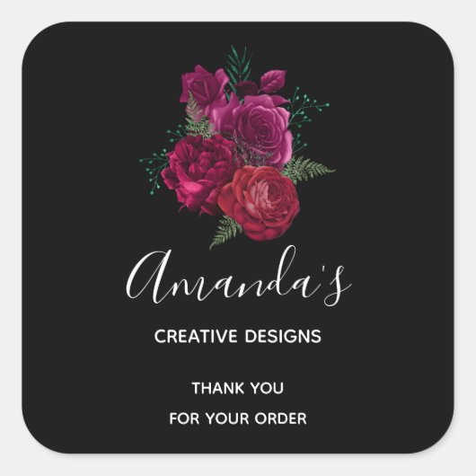 Elegant Magenta Roos Floral Bouquet Business Vierkante Sticker (Voorkant)
