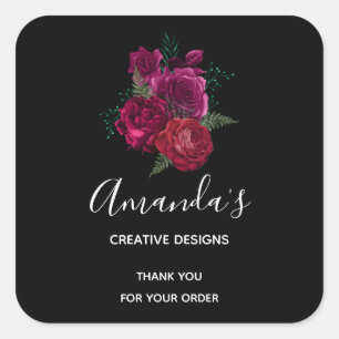 Elegant Magenta Roos Floral Bouquet Business Vierkante Sticker