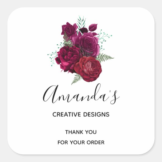 Elegant Magenta Roos Floral Bouquet Business Vierkante Sticker (Voorkant)