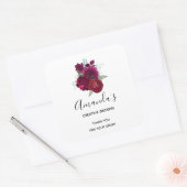 Elegant Magenta Roos Floral Bouquet Business Vierkante Sticker (Envelop)