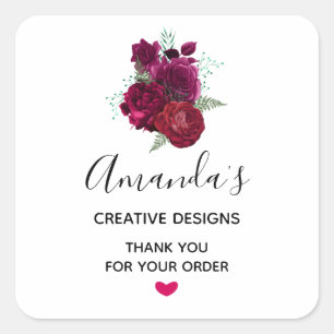 Elegant Magenta Roos Floral Bouquet Business Vierkante Sticker