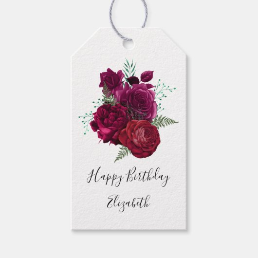 Elegant Magenta Roos Floral Bouquet Cadeaulabel (Voorkant)