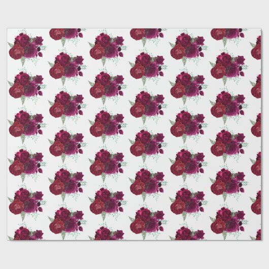 Elegant Magenta Roos Floral Bouquet Cadeaupapier (Vlak)