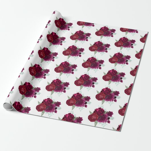Elegant Magenta Roos Floral Bouquet Cadeaupapier (Uitgerold)