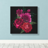 Elegant Magenta Roos Floral Bouquet Canvas Afdruk (Insitu (Houten vloer))